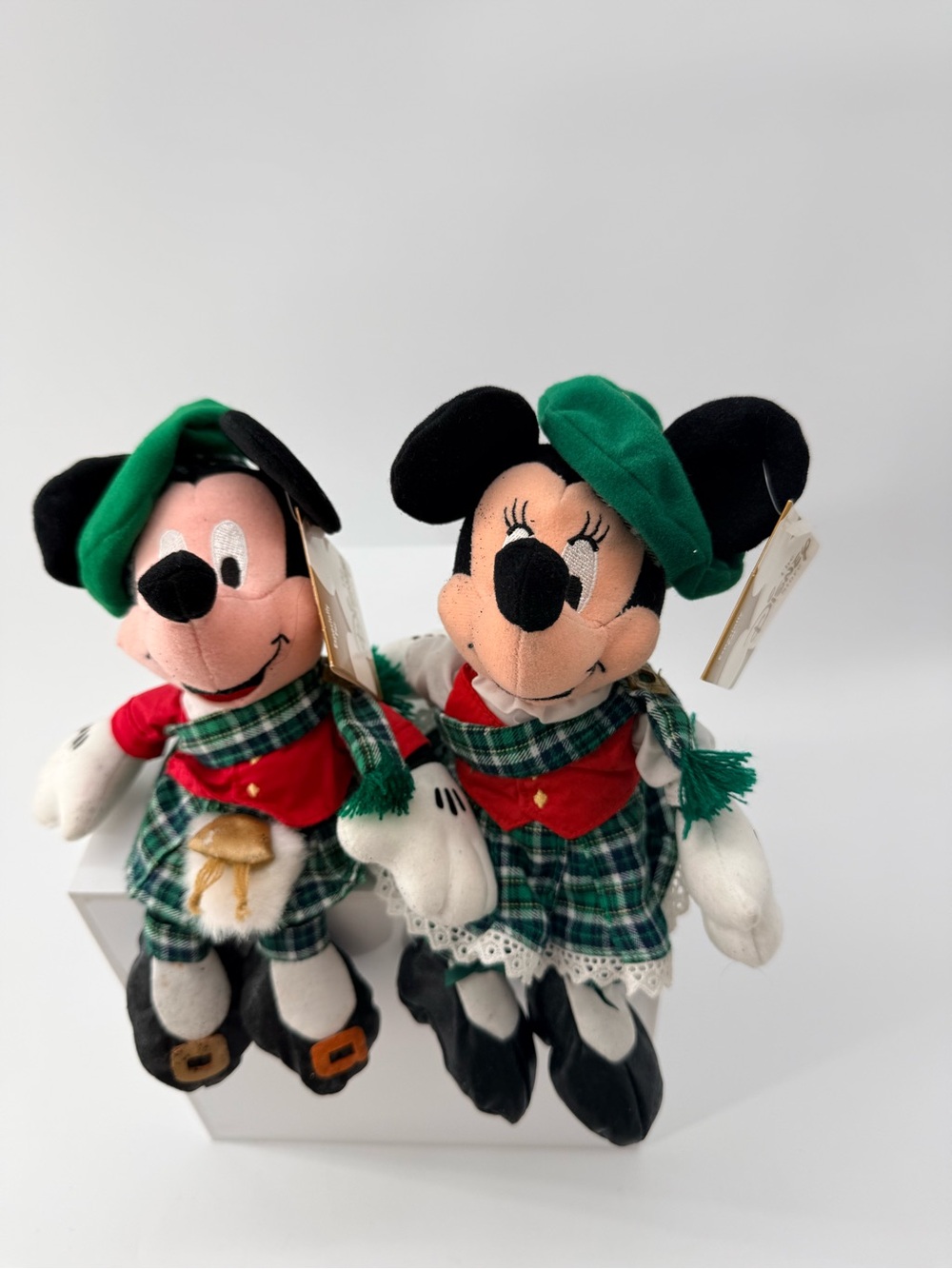 Disney Mickey & Minnie Holiday Plush Duo in Green Plaid and Red Accents